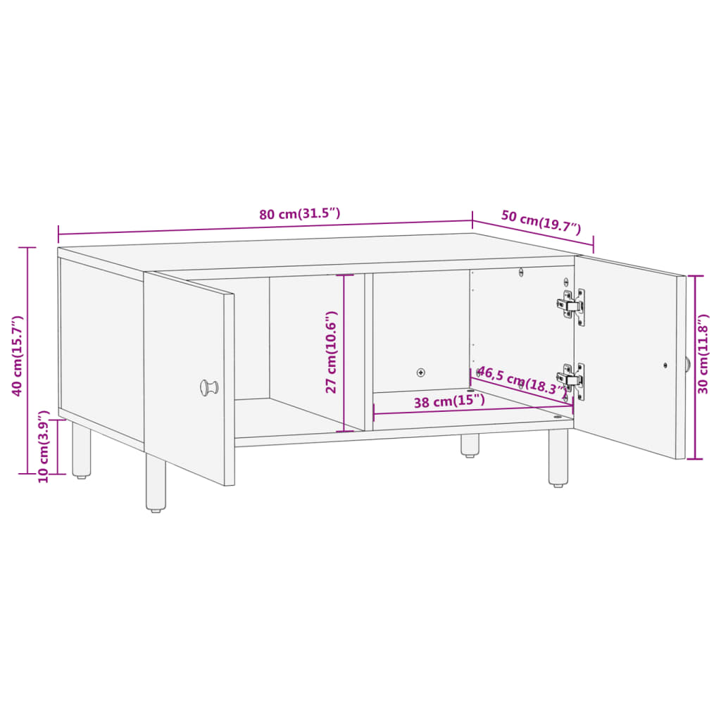Salongbord 80x50x40 cm heltre furu