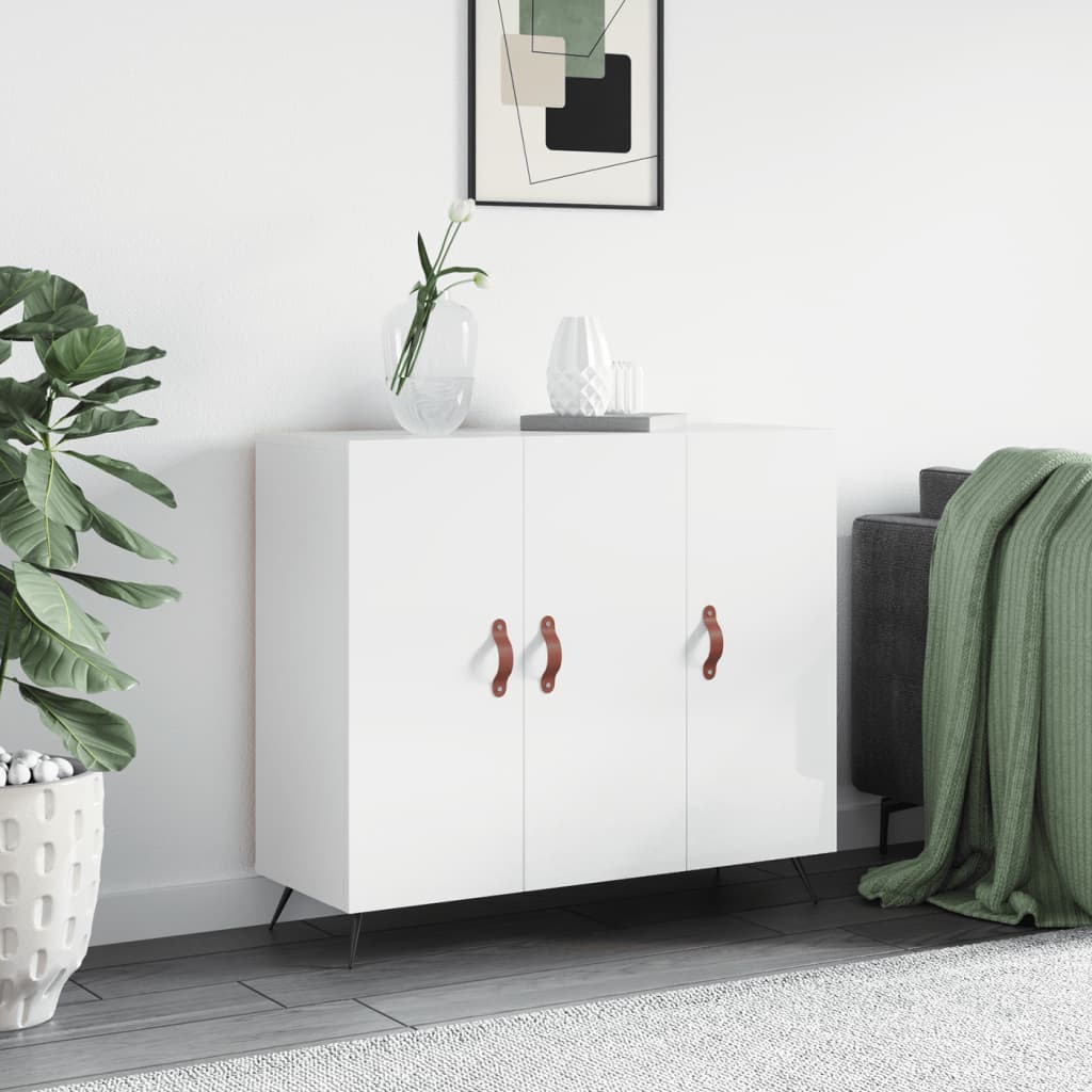 Skjenk høyglans hvit 90x34x80 cm konstruert tre