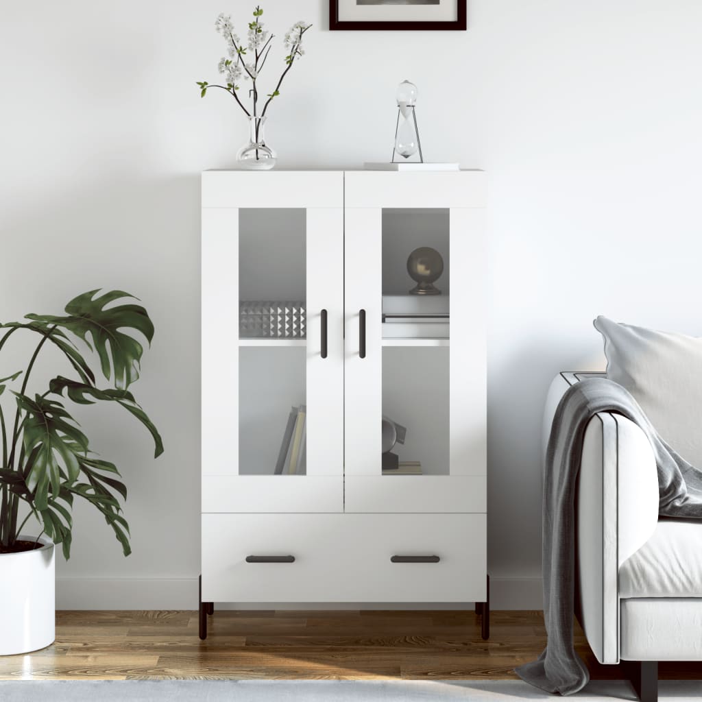 Highboard hvit 69,5x31x115 cm konstruert tre