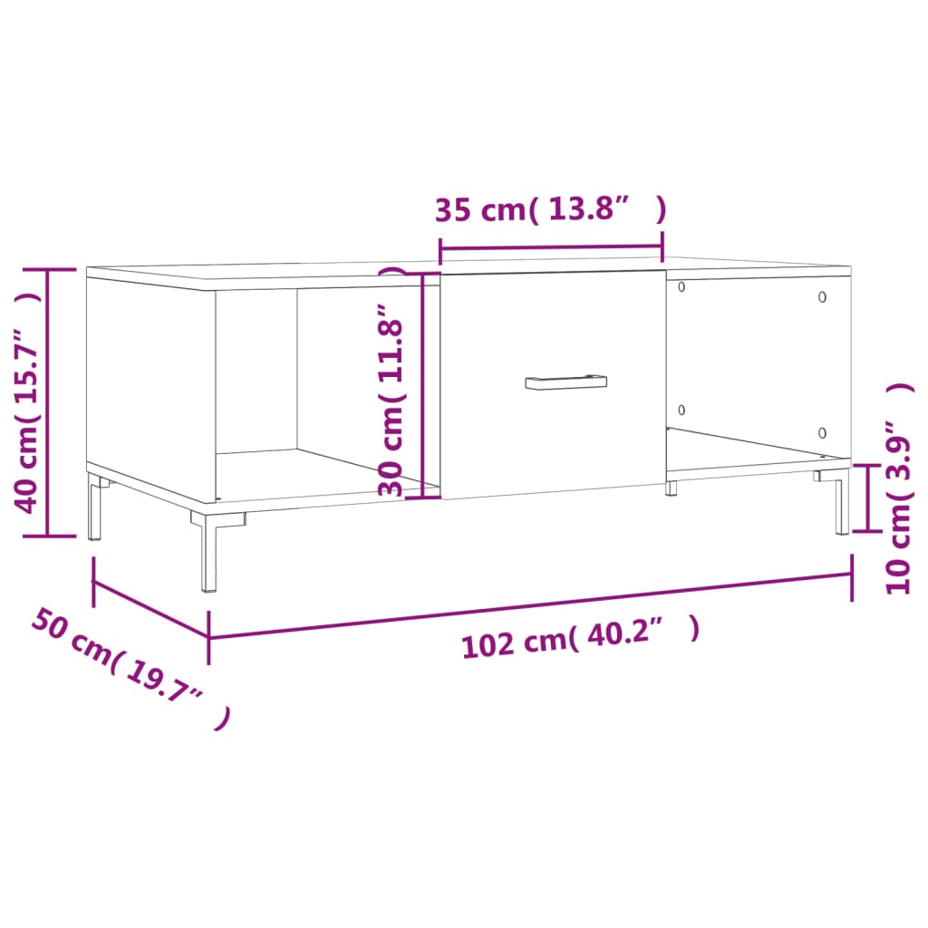 Salongbord sonoma eik 102x50x40 cm konstruert tre
