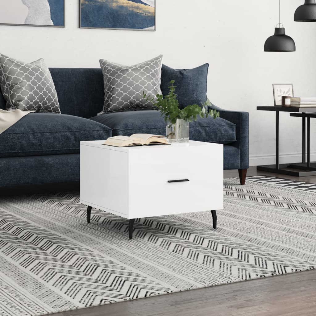 Salongbord høyglans hvit 50x50x40 cm konstruert tre
