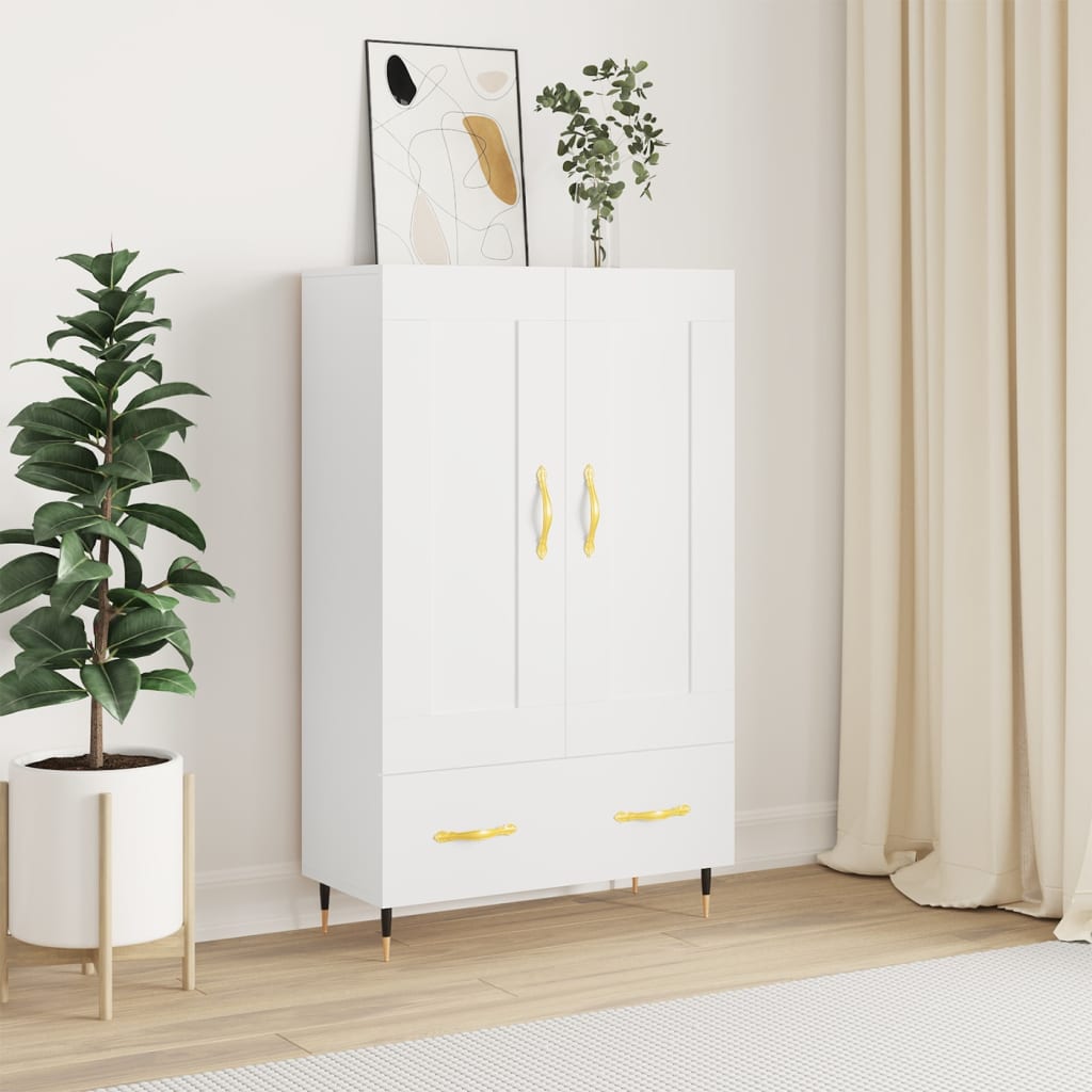 Highboard hvit 69,5x31x115 cm konstruert tre