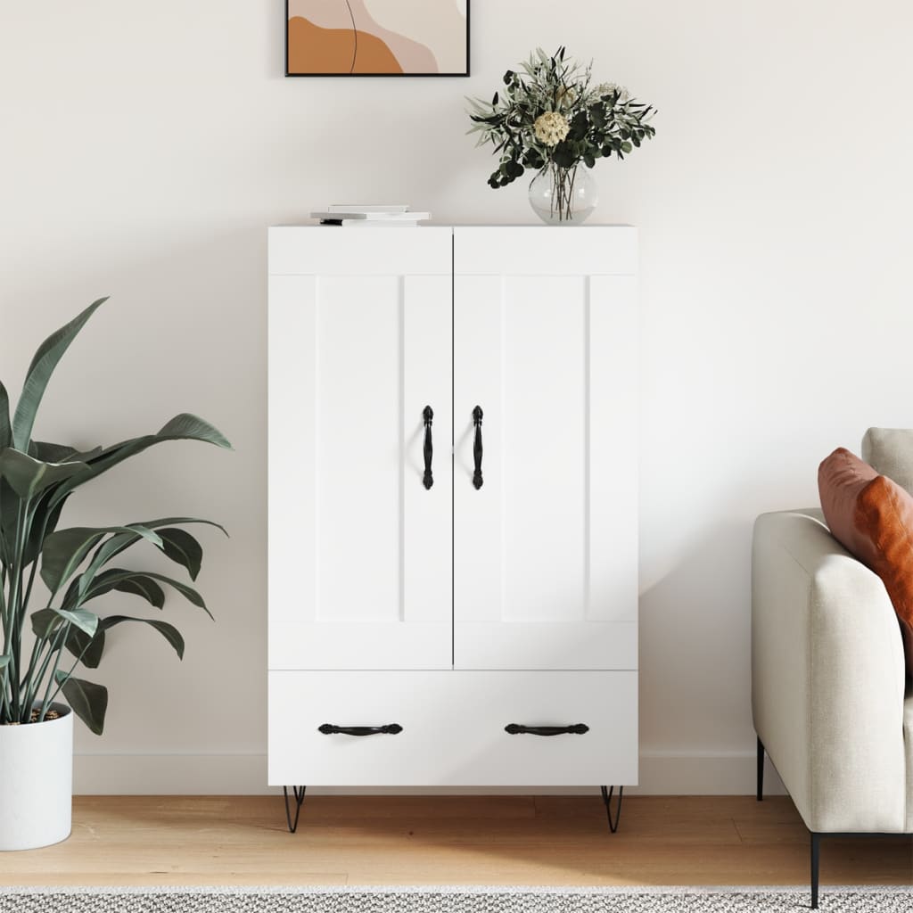 Highboard hvit 69,5x31x115 cm konstruert tre