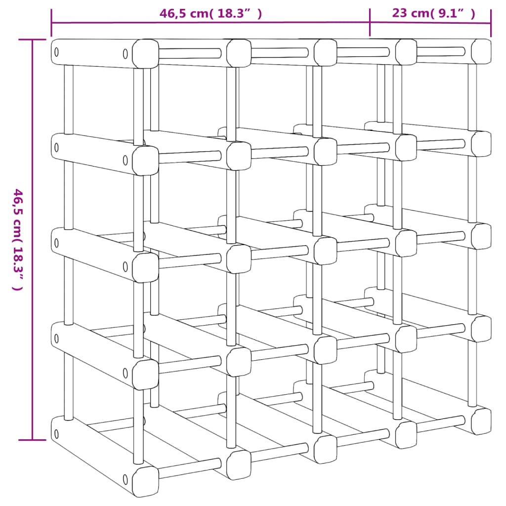Vinstativ for 20 flasker 46,5x23x46,5 cm heltre furu
