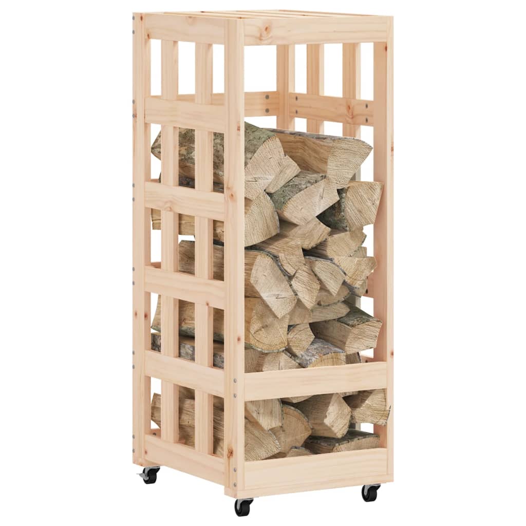 Vedstativ med hjul 40x49x110 cm heltre furu
