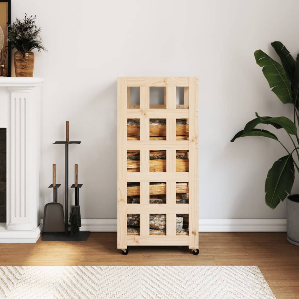 Vedstativ med hjul 40x49x110 cm heltre furu