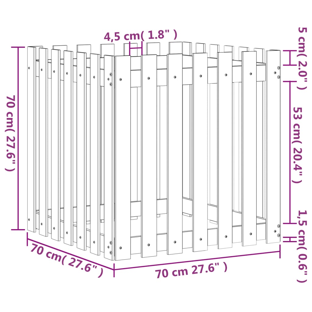 Plantekasse med gjerdedesign 70x70x70 cm heltre douglasgran