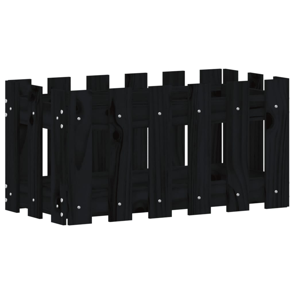 Plantekasse med gjerdedesign svart 60x30x30 cm heltre furu