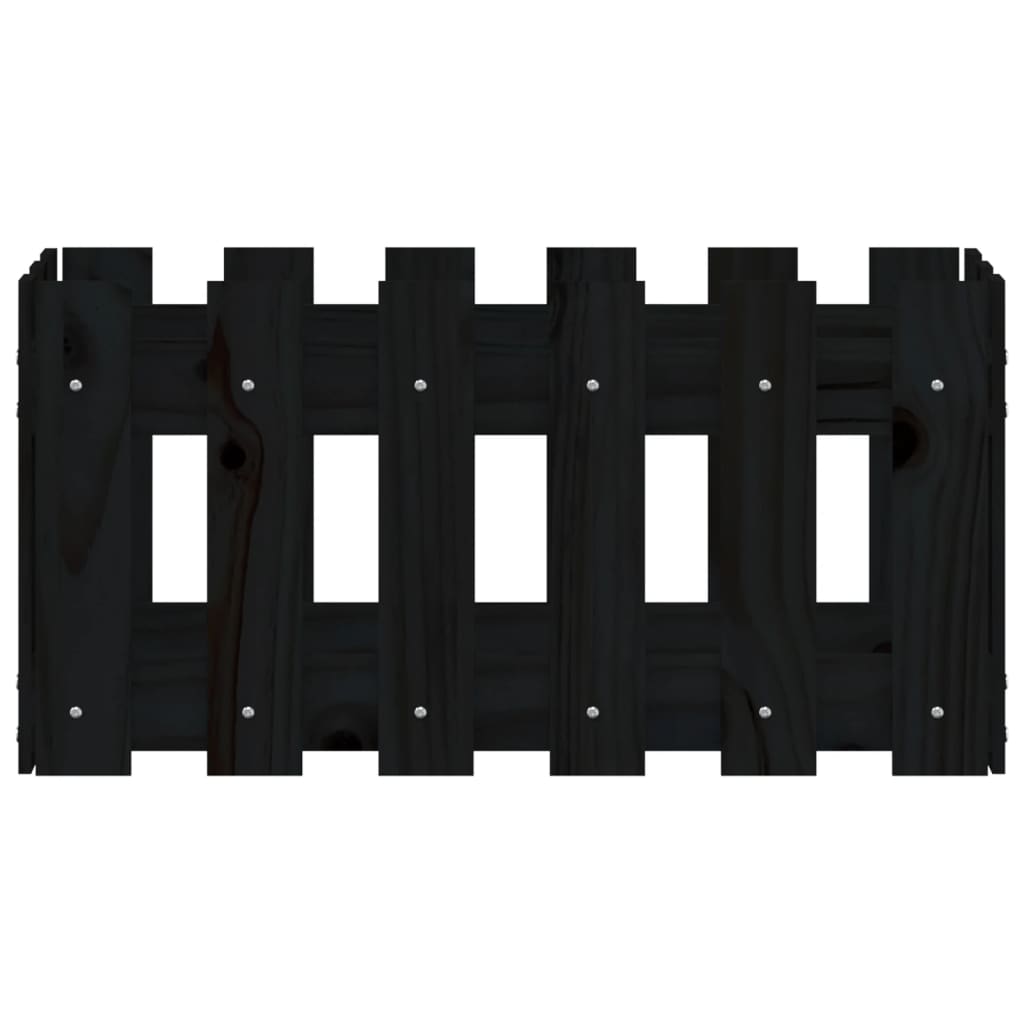 Plantekasse med gjerdedesign svart 60x30x30 cm heltre furu