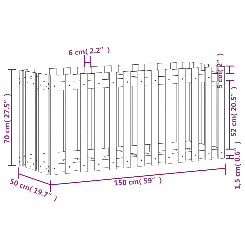 Høybed med gjerdedesign svart 150x50x70 cm heltre furu