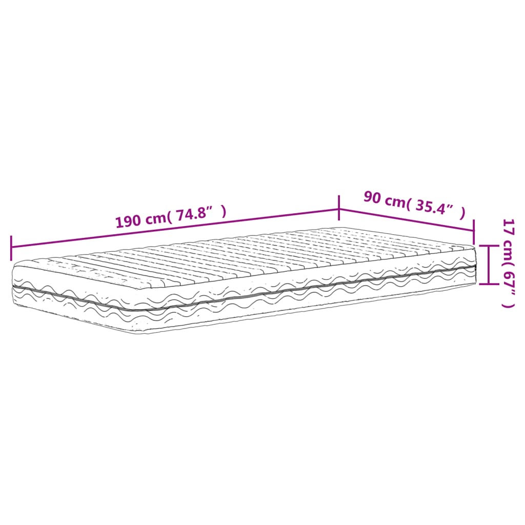 Skummadrass hvit 90x190 cm hardhet H2 H3