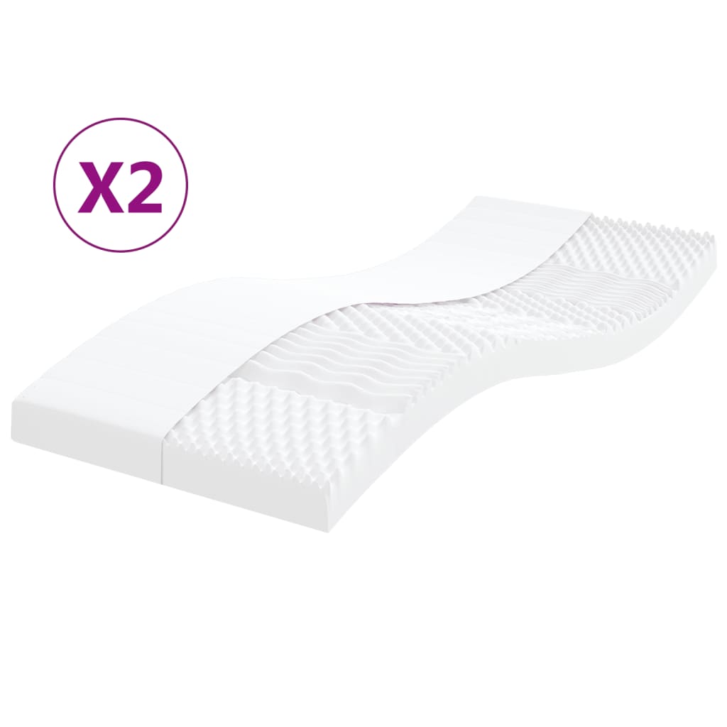 Skummadrasser 2 stk hvit 90x190 cm 7-Zone hardhet 20 ILD