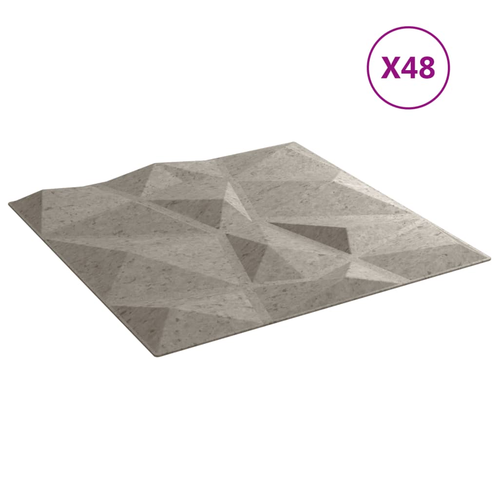 Veggpaneler 48 stk betonggrå 50x50 cm XPS 12 m² diamant