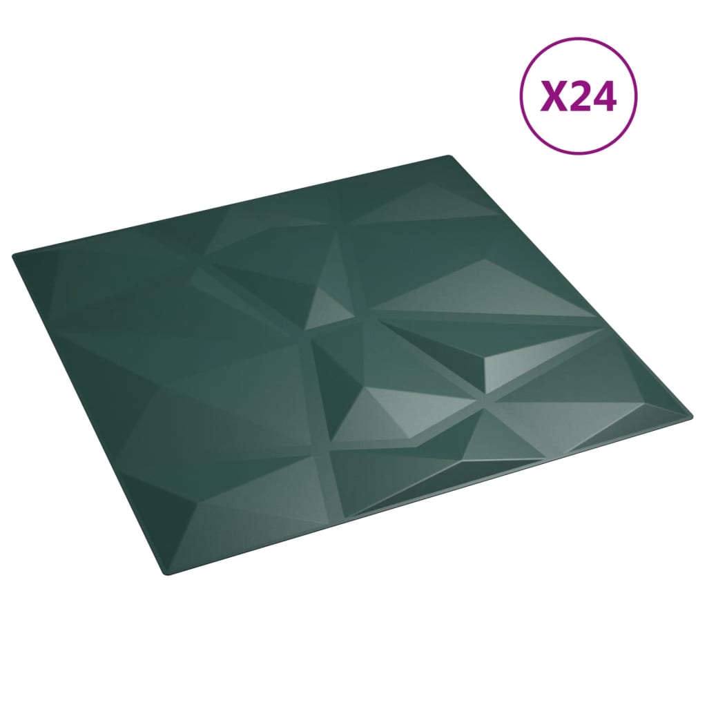 Veggpaneler 24 stk grønn 50x50 cm XPS 6 m² diamant