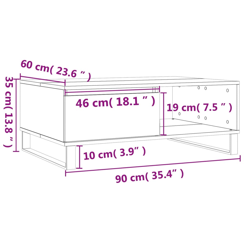 Salongbord betonggrå 90x60x35 cm konstruert tre