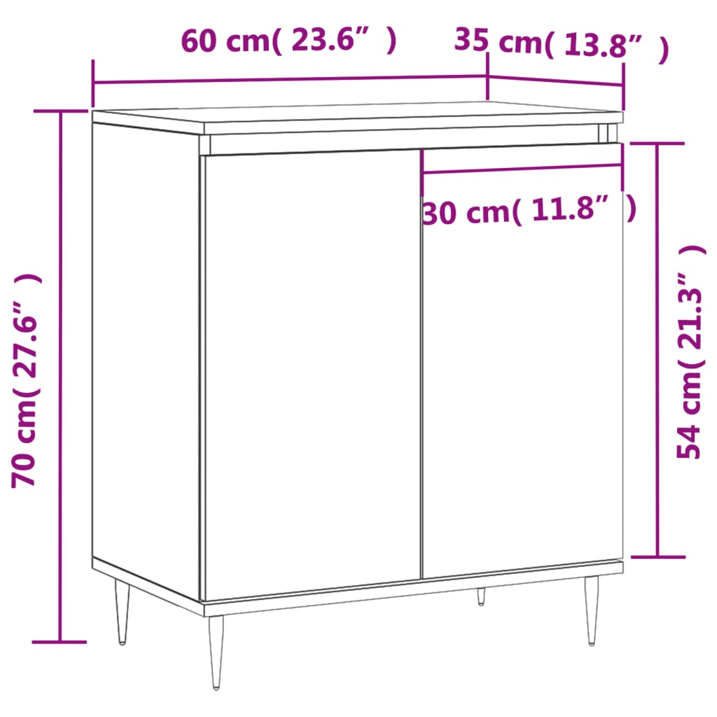 Skjenk hvit 60x35x70 cm konstruert tre