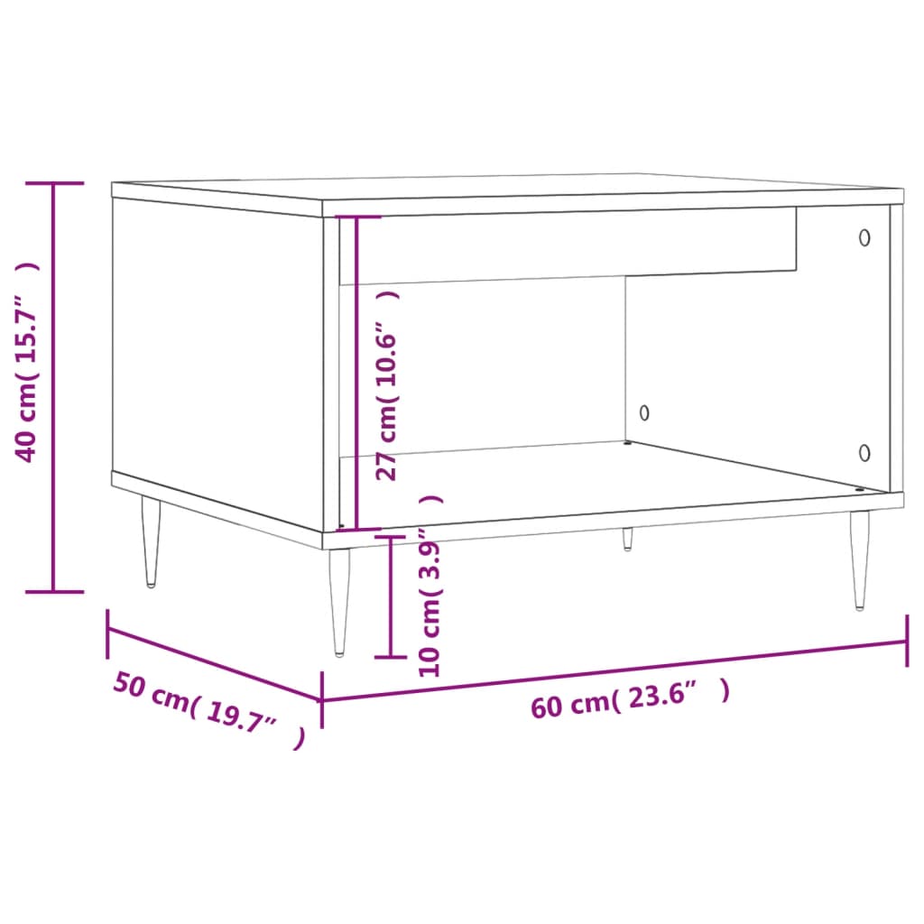 Salongbord hvit 60x50x40 cm konstruert tre