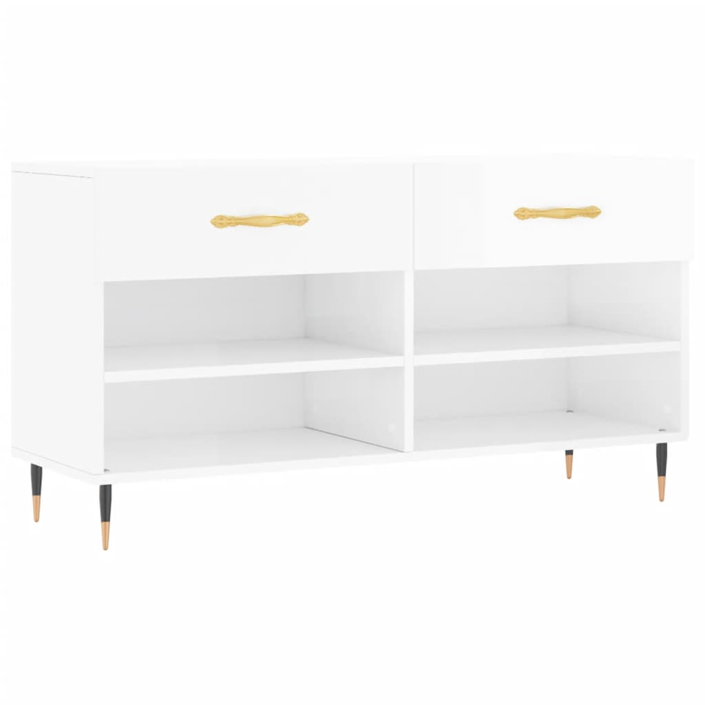 Skobenk høyglans hvit 102x35x55 cm konstruert tre