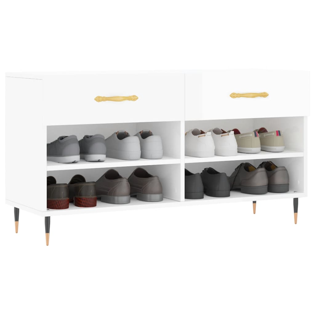 Skobenk høyglans hvit 102x35x55 cm konstruert tre
