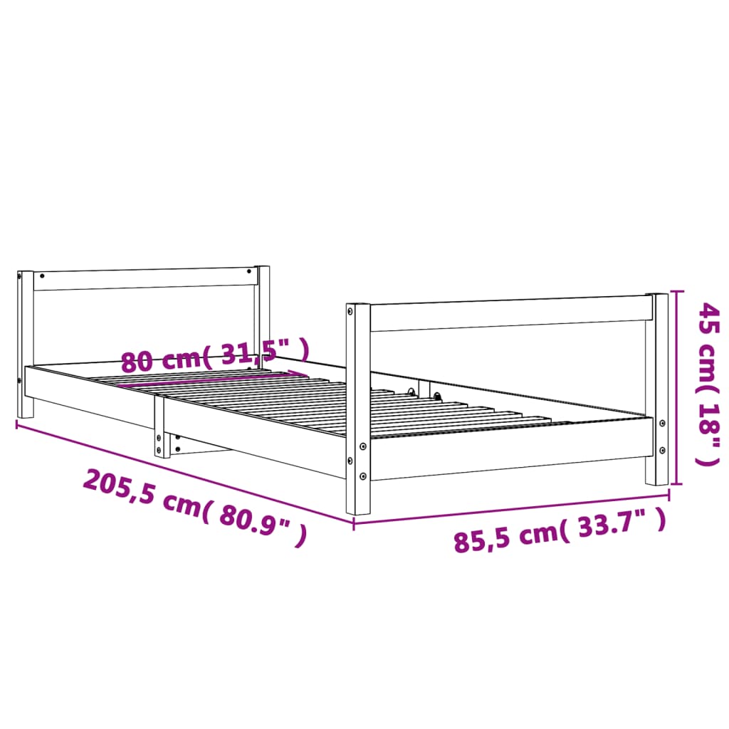 Barnesengeramme 80x200 cm heltre furu