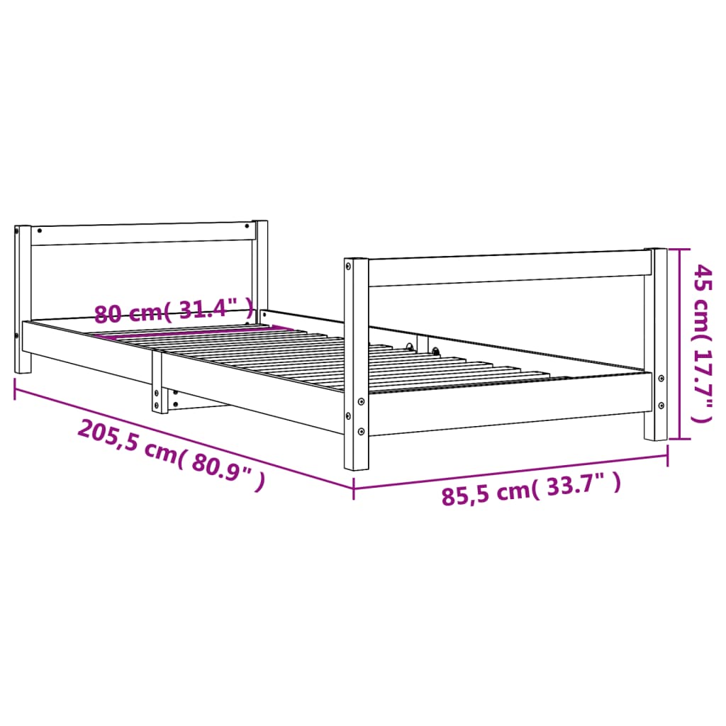 Barnesengeramme svart 80x200 cm heltre furu