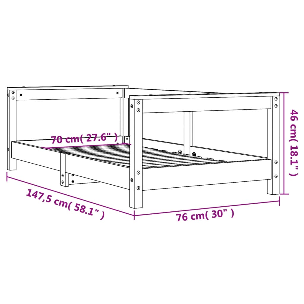 Barnesengeramme hvit 70x140 cm heltre furu