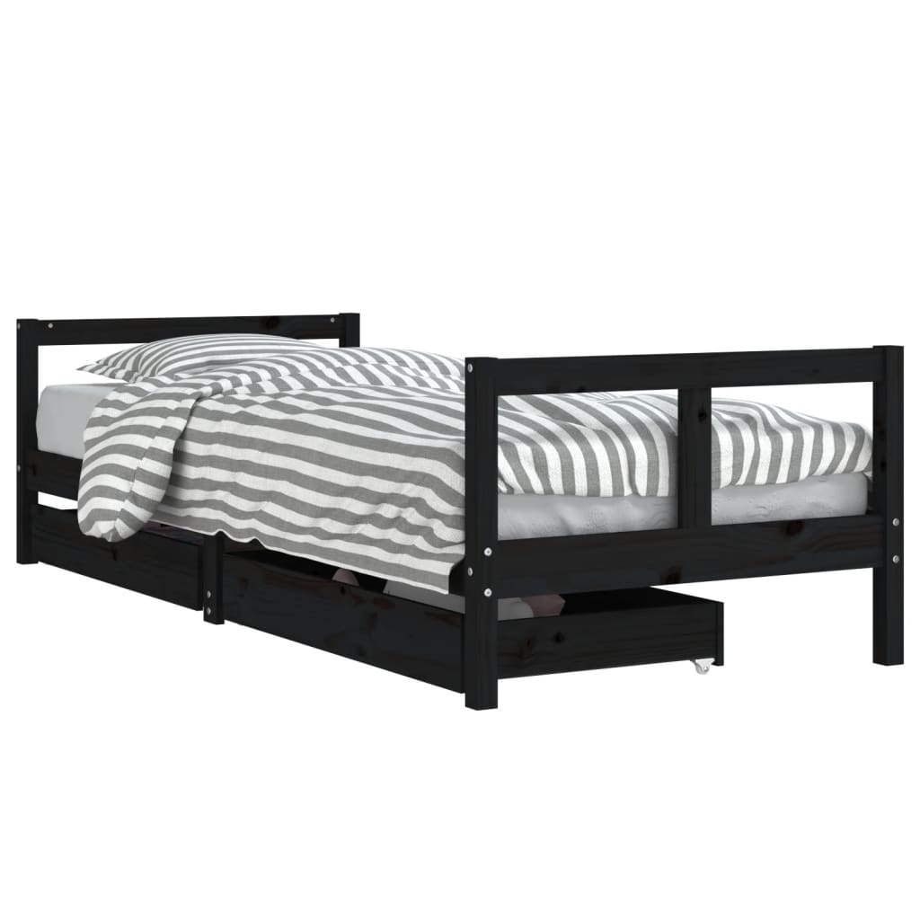 Barnesengeramme med skuffer svart 80x200 cm heltre furu