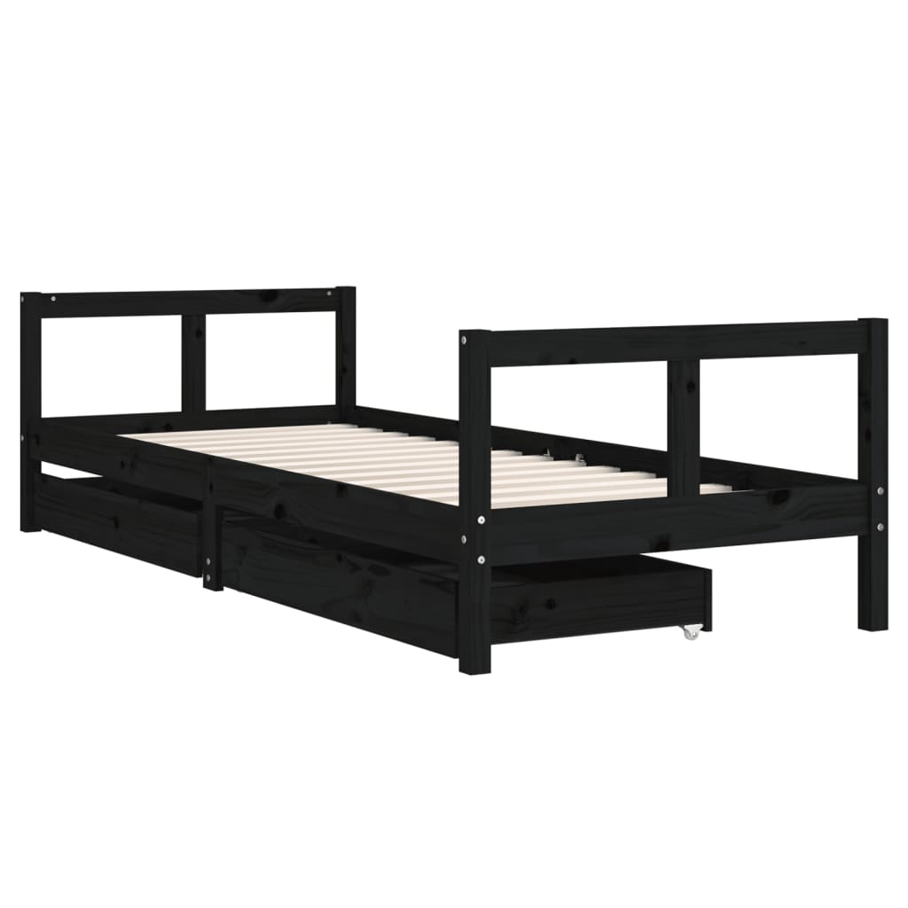 Barnesengeramme med skuffer svart 80x200 cm heltre furu
