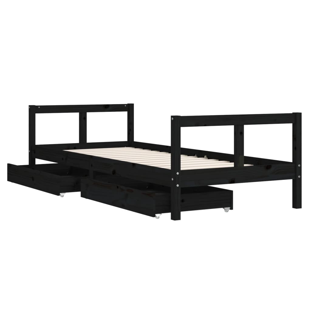 Barnesengeramme med skuffer svart 80x200 cm heltre furu