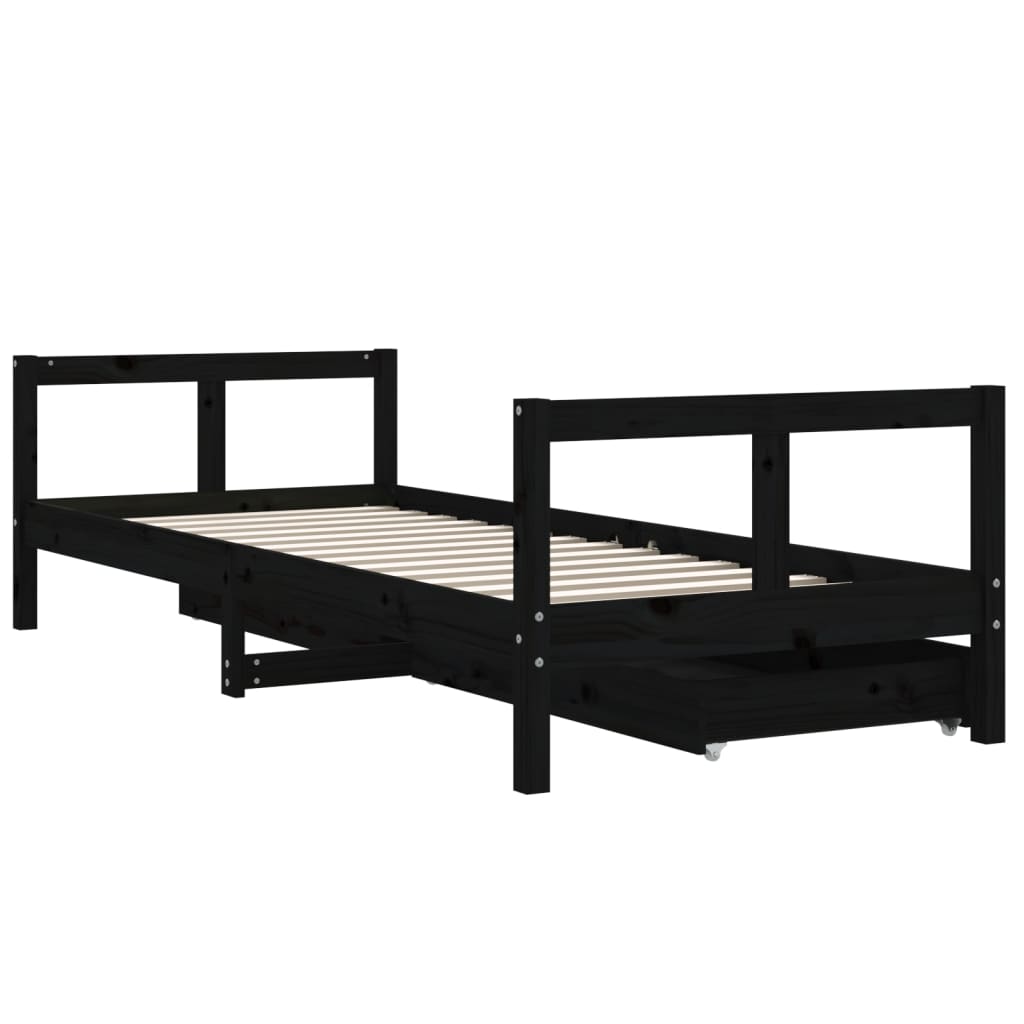 Barnesengeramme med skuffer svart 80x200 cm heltre furu