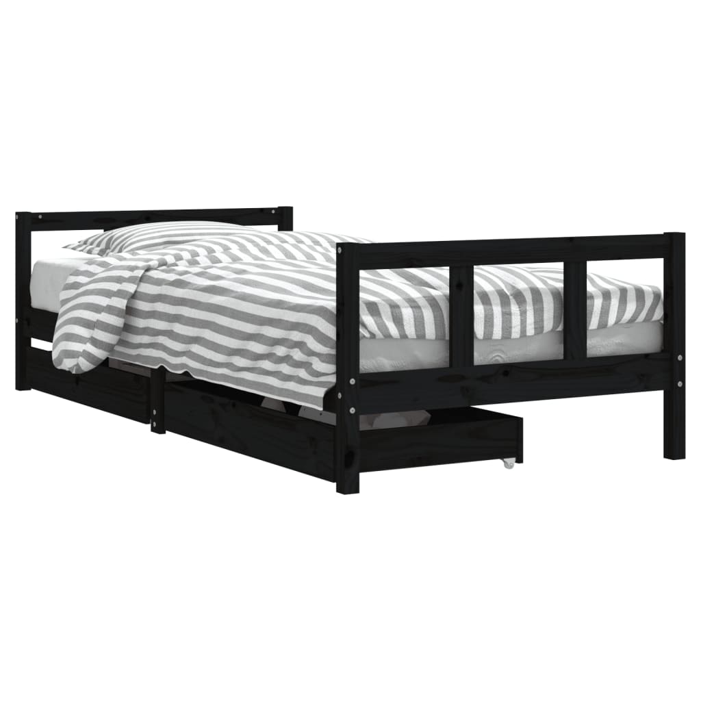 Barnesengeramme med skuffer svart 90x200 cm heltre furu