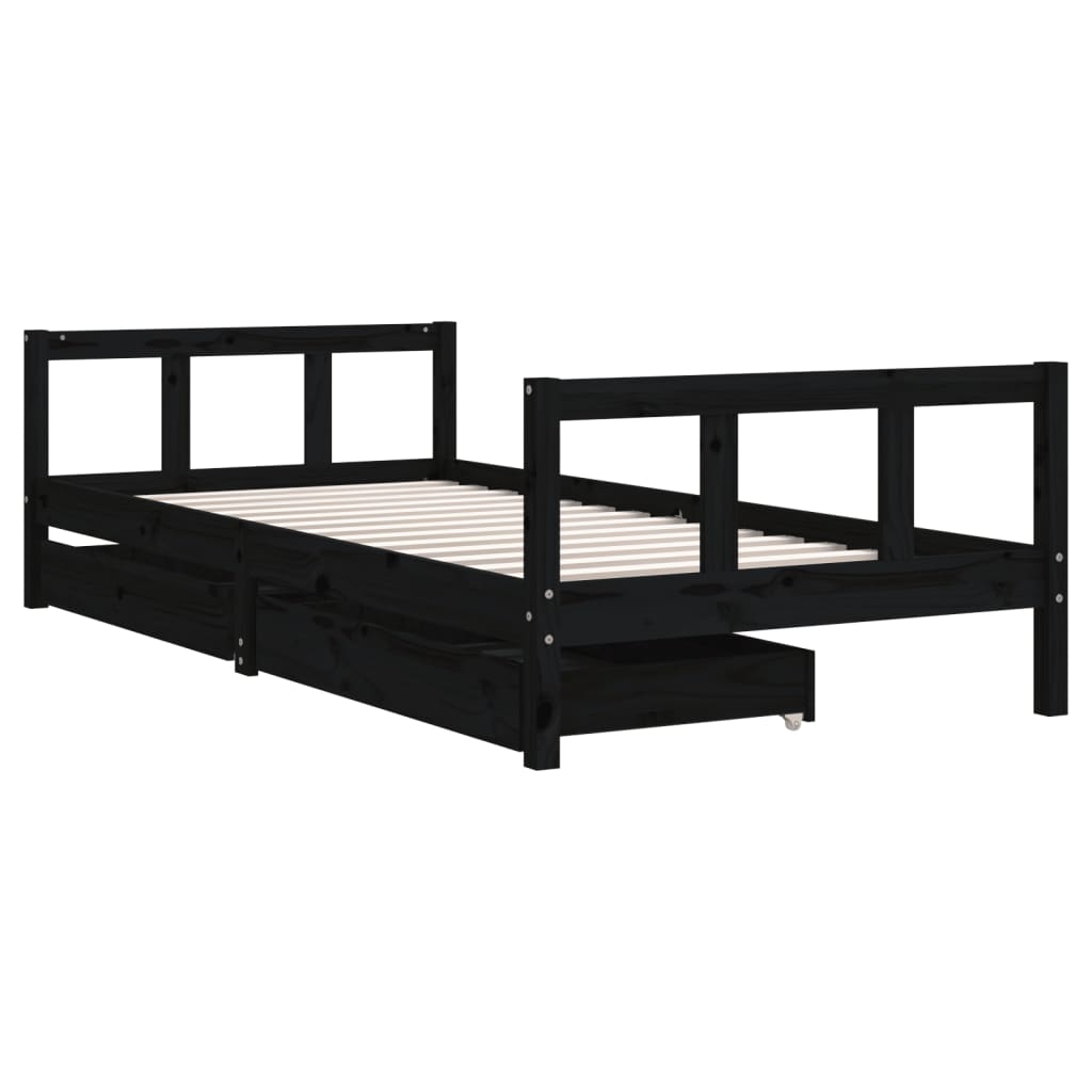 Barnesengeramme med skuffer svart 90x200 cm heltre furu