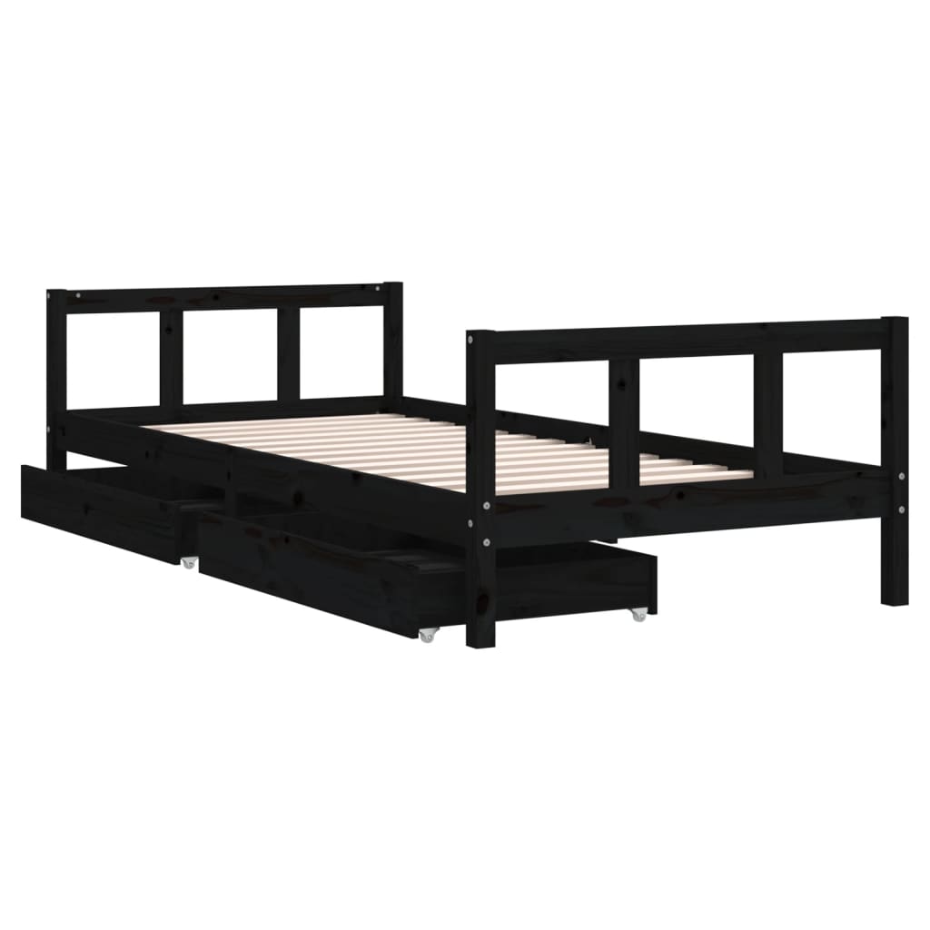 Barnesengeramme med skuffer svart 90x200 cm heltre furu