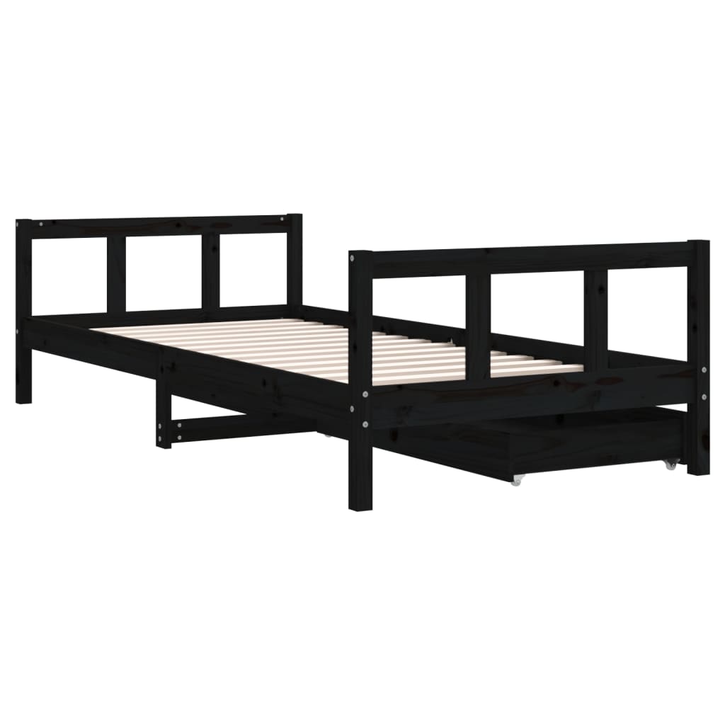 Barnesengeramme med skuffer svart 90x200 cm heltre furu