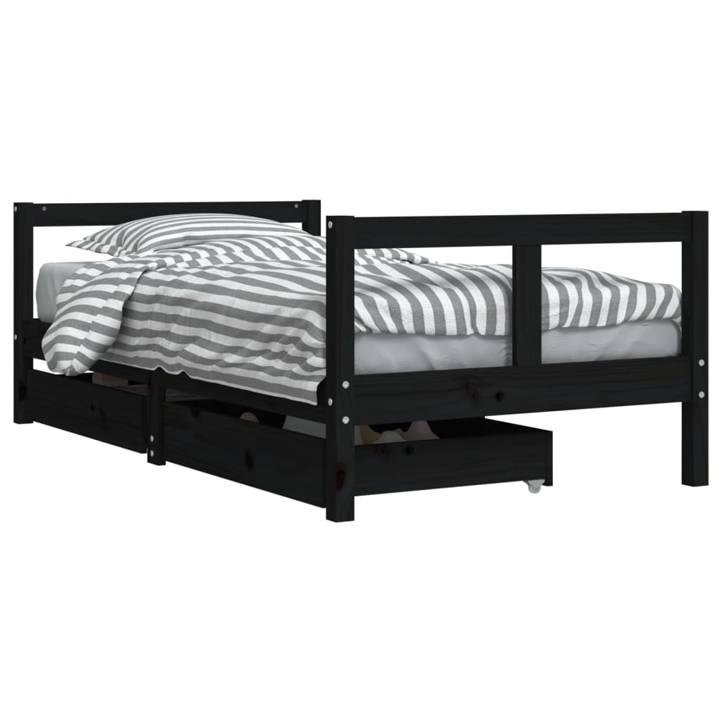 Barnesengeramme med skuffer svart 80x160 cm heltre furu
