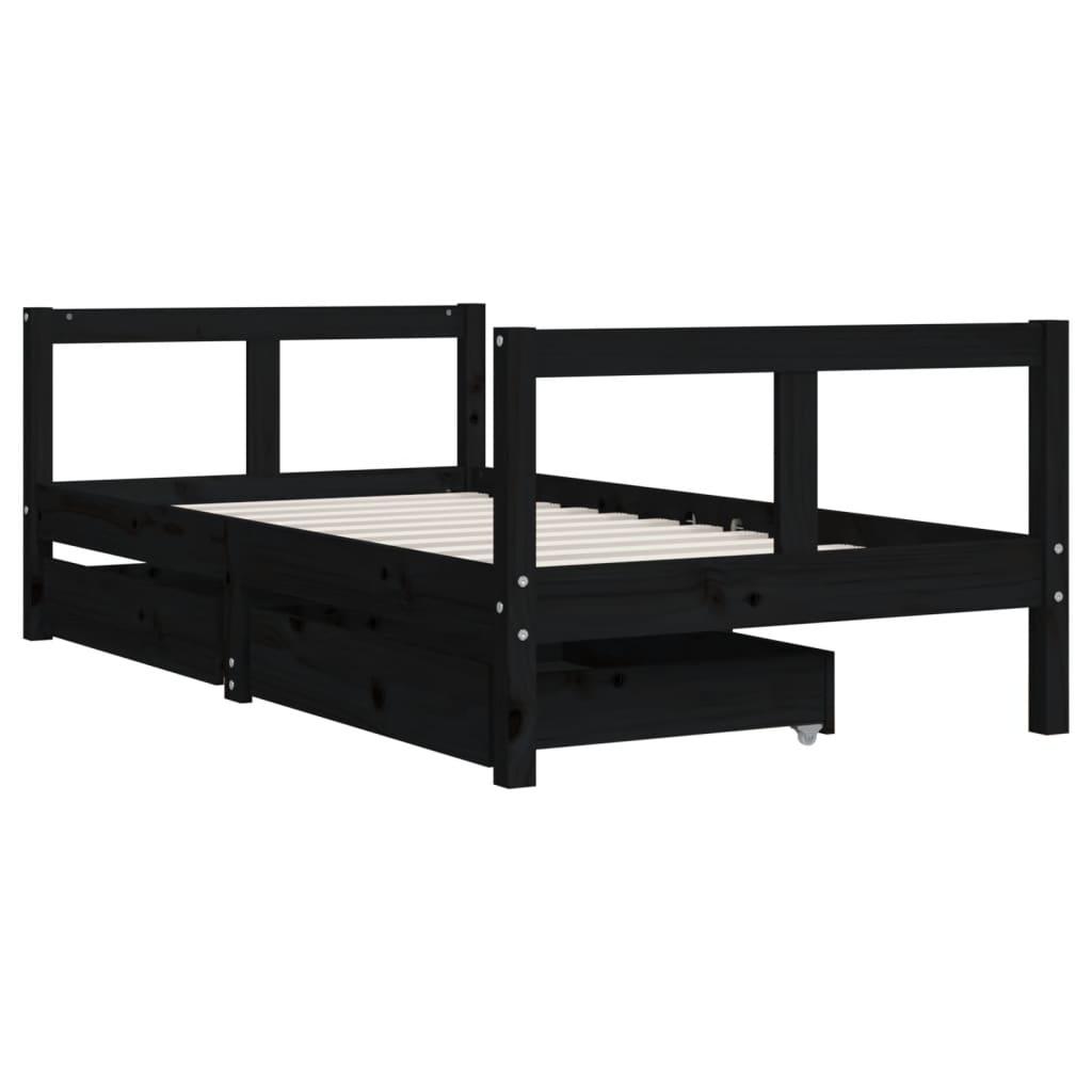 Barnesengeramme med skuffer svart 80x160 cm heltre furu