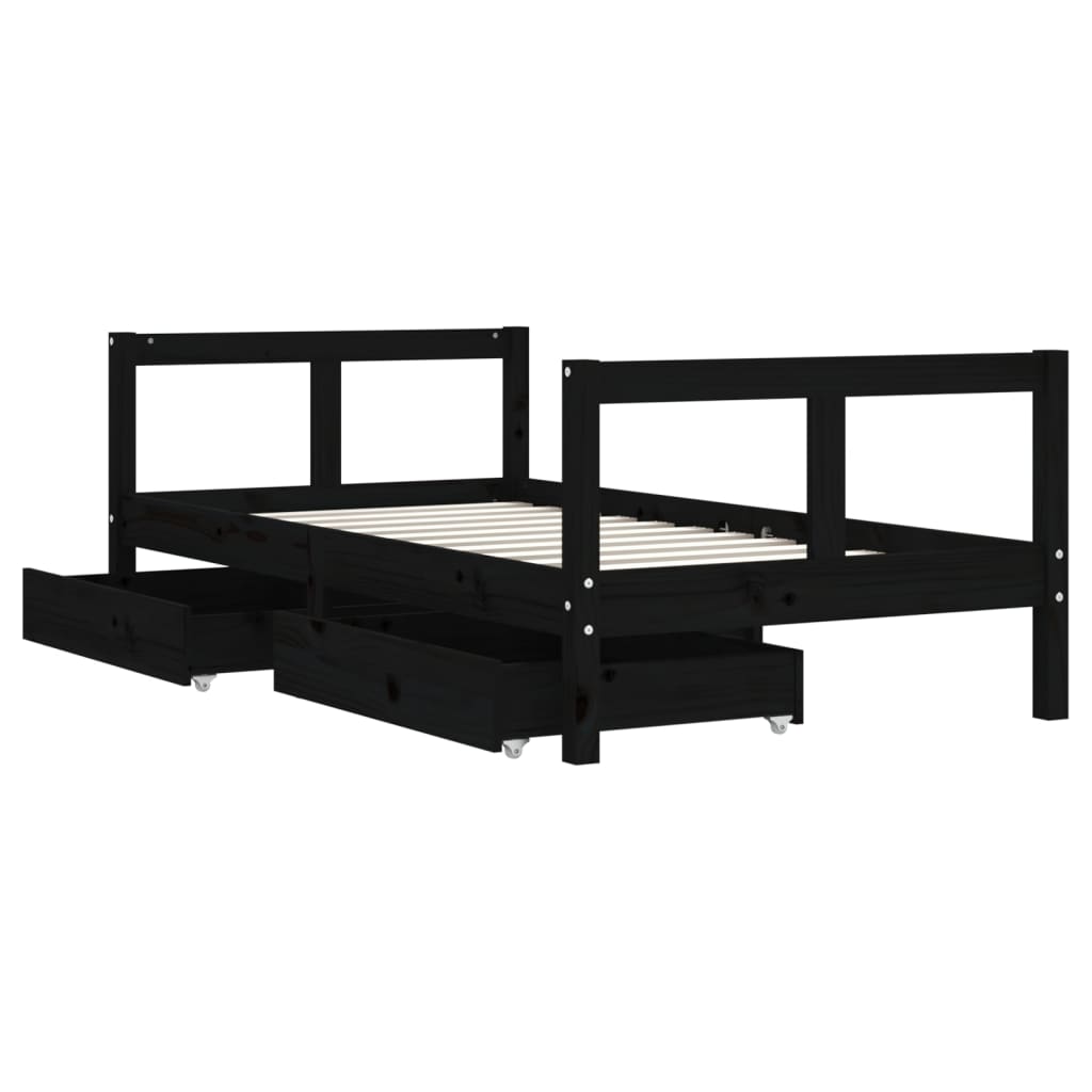 Barnesengeramme med skuffer svart 80x160 cm heltre furu