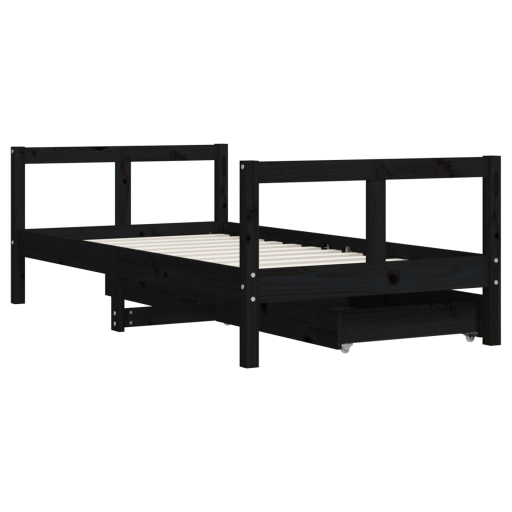Barnesengeramme med skuffer svart 80x160 cm heltre furu