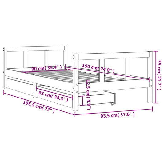 Barnesengeramme med skuffer hvit 90x190 cm heltre furu