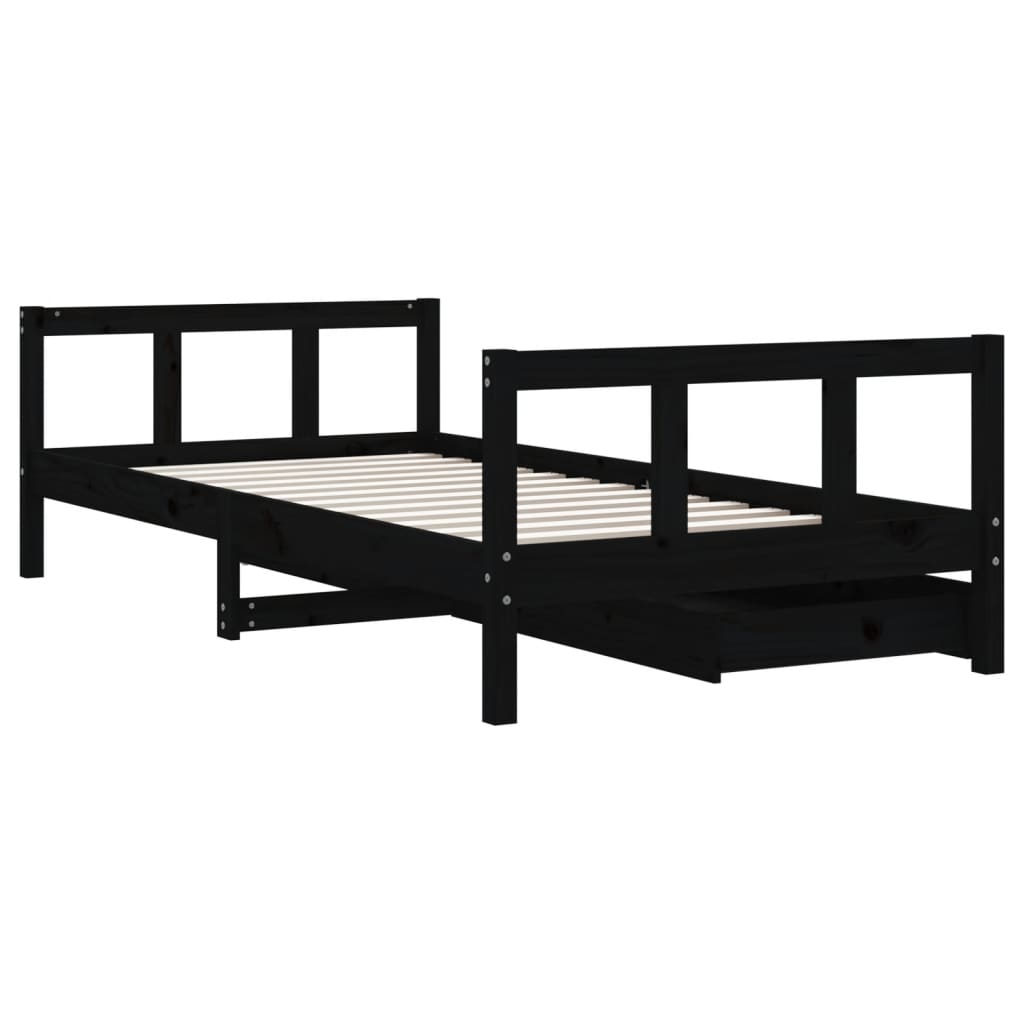 Barnesengeramme med skuffer svart 90x190 cm heltre furu