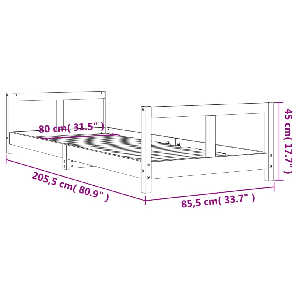 Barnesengeramme hvit 80x200 cm heltre furu