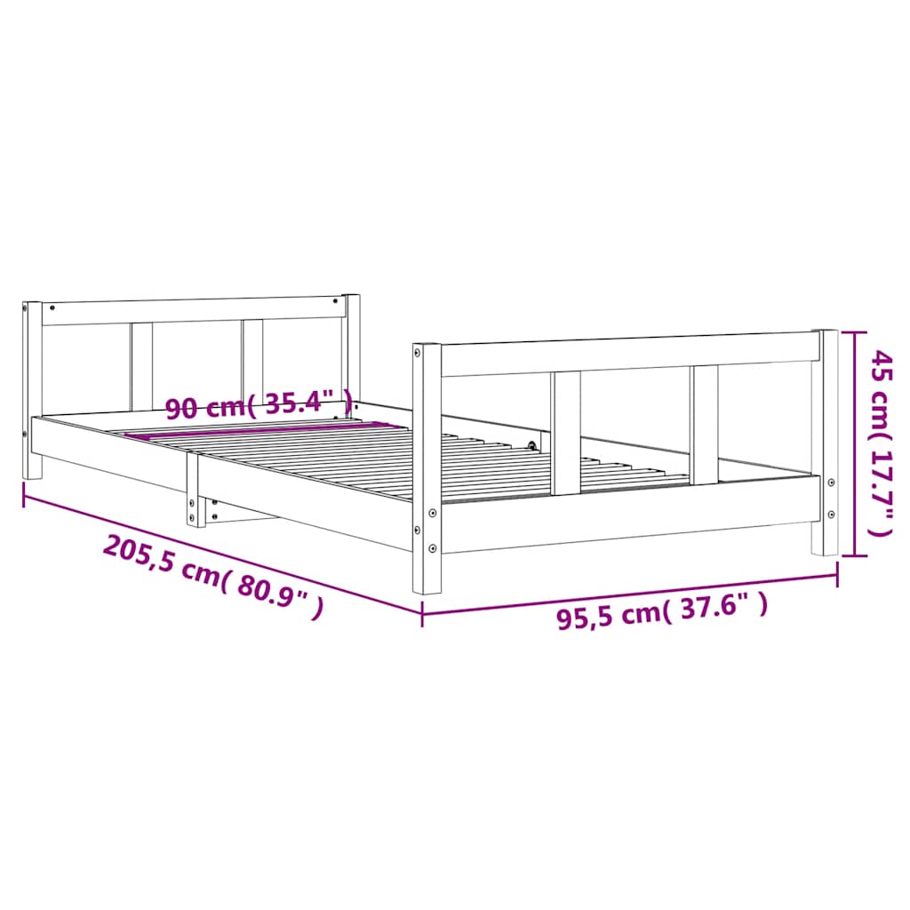 Barnesengeramme 90x200 cm heltre furu