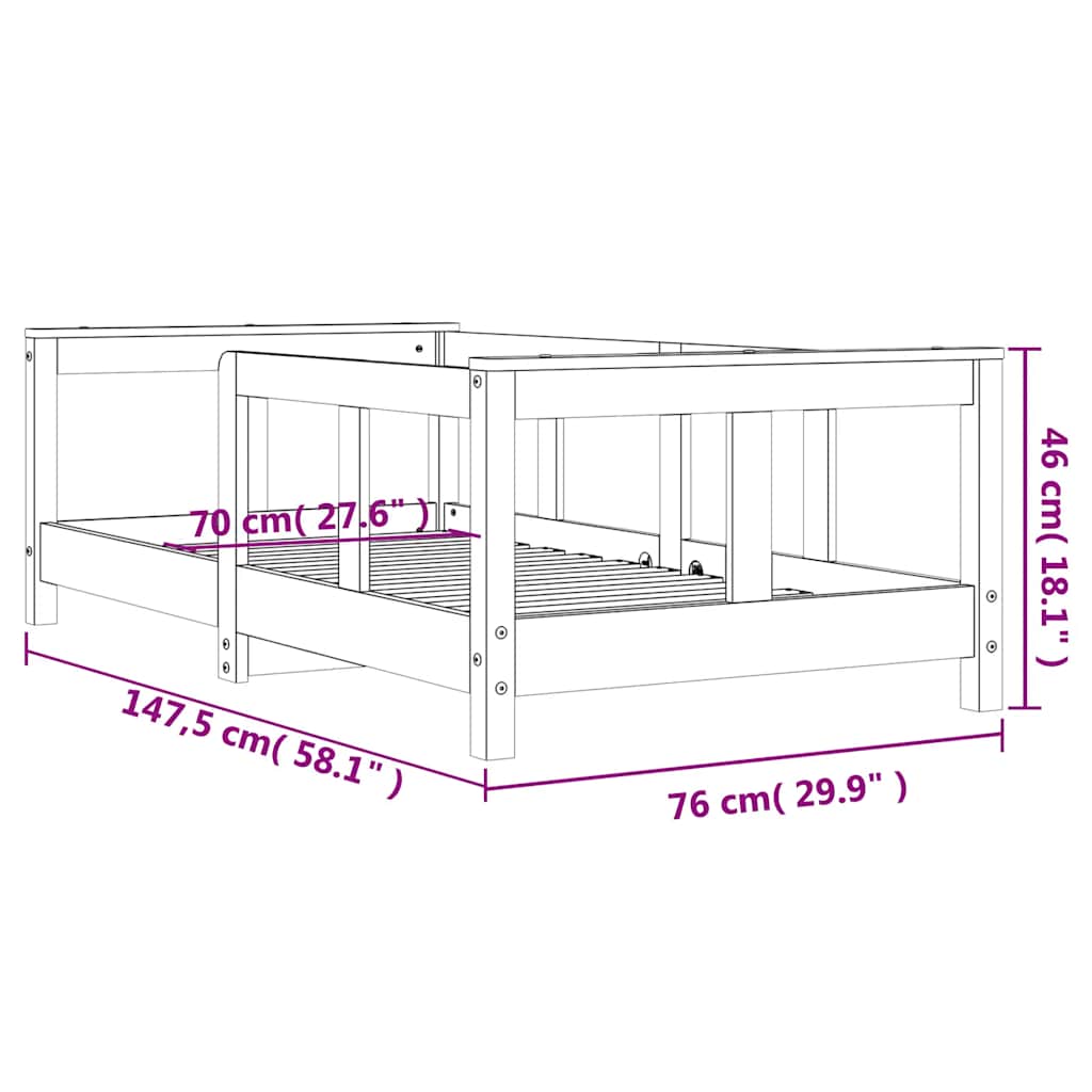 Barnesengeramme hvit 70x140 cm heltre furu