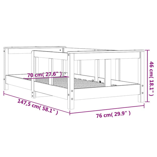 Barnesengeramme hvit 70x140 cm heltre furu