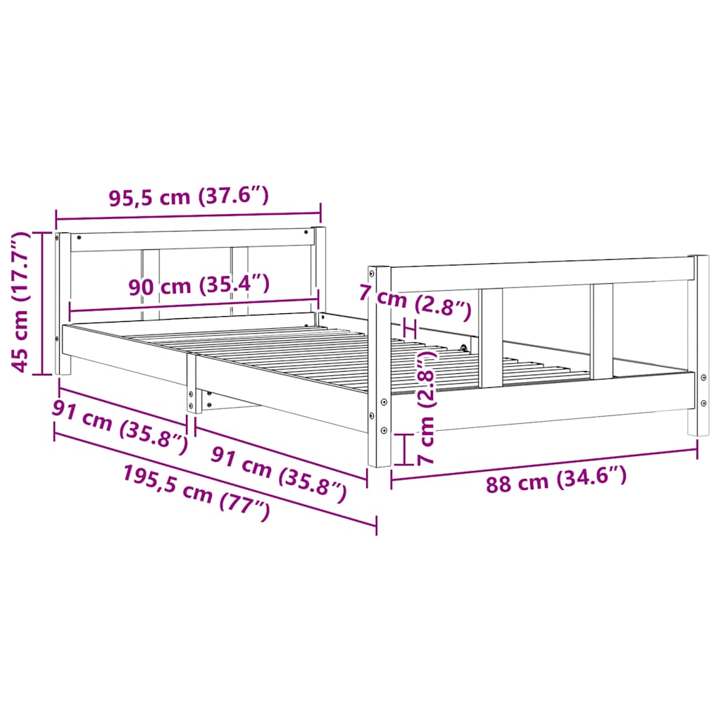 Barnesengeramme 90x190 cm heltre furu
