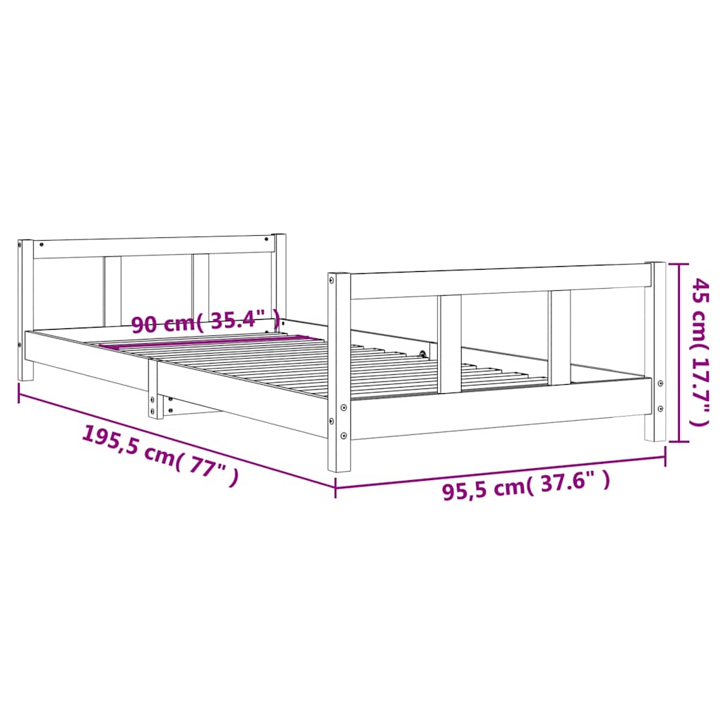 Barnesengeramme hvit 90x190 cm heltre furu