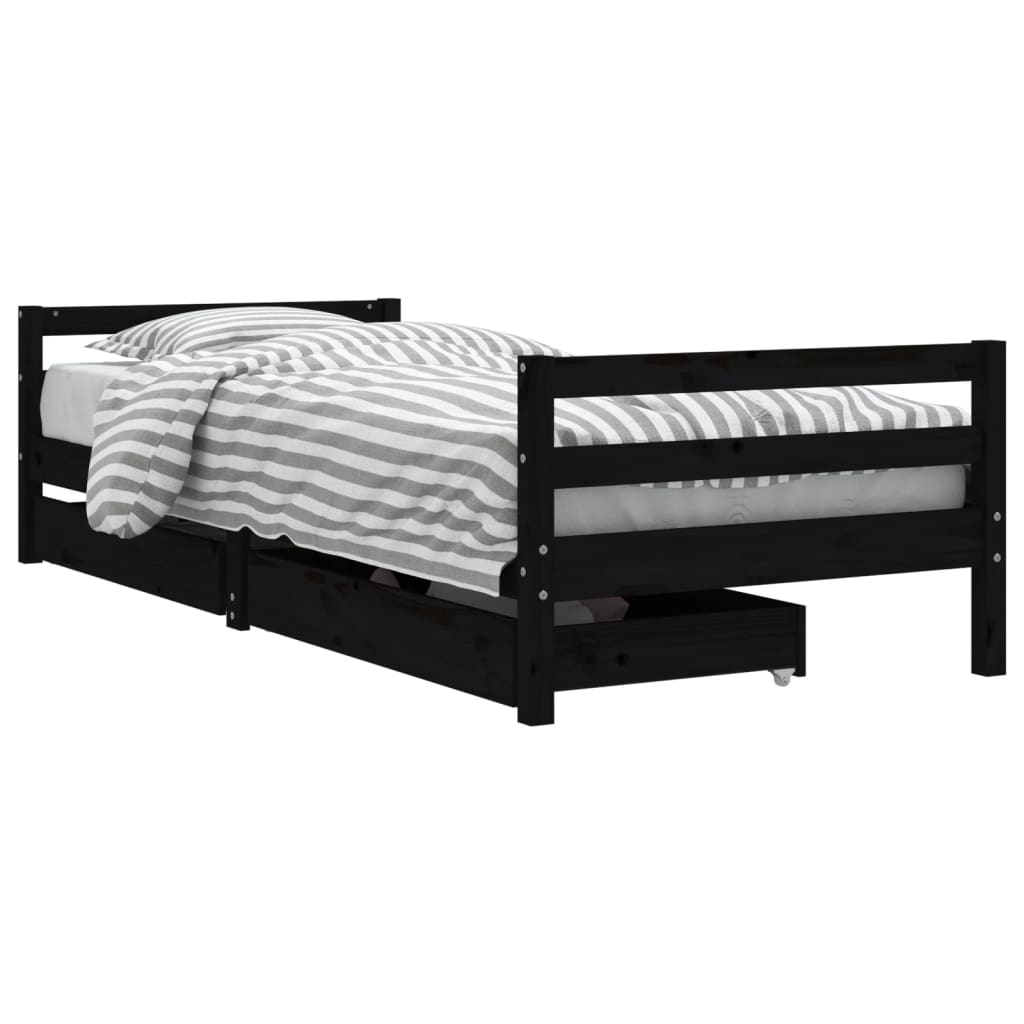Barnesengeramme med skuffer svart 80x200 cm heltre furu