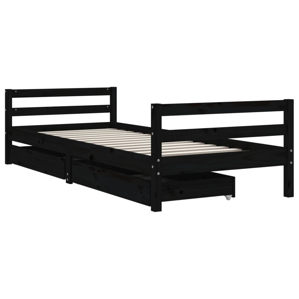Barnesengeramme med skuffer svart 80x200 cm heltre furu
