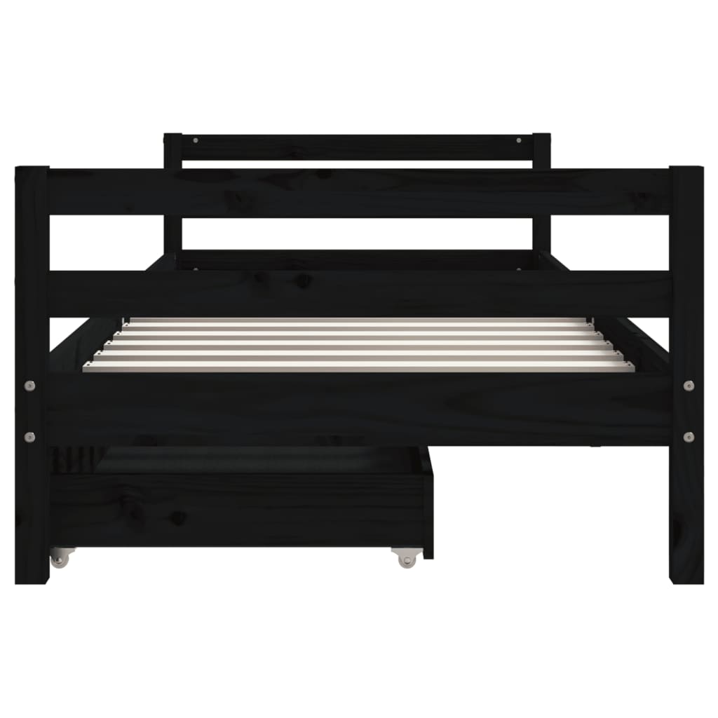Barnesengeramme med skuffer svart 80x200 cm heltre furu