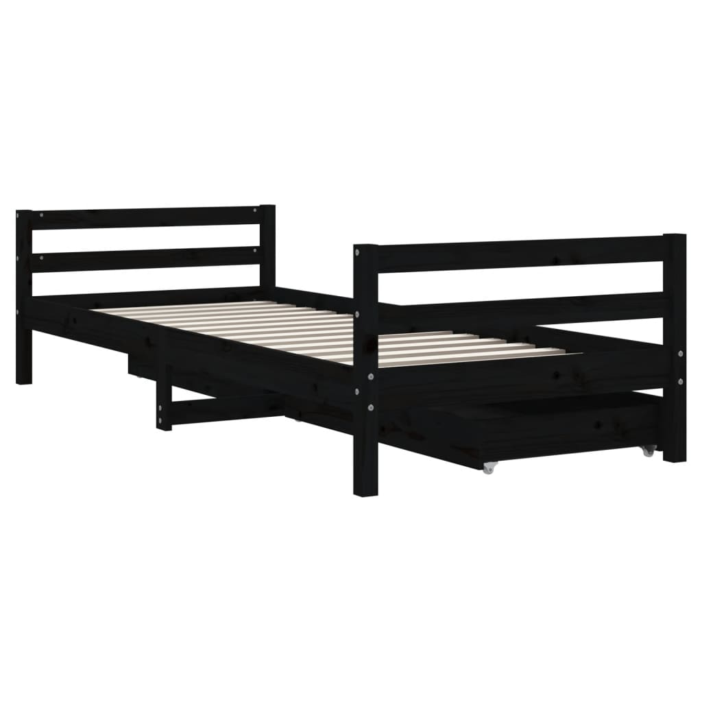 Barnesengeramme med skuffer svart 80x200 cm heltre furu